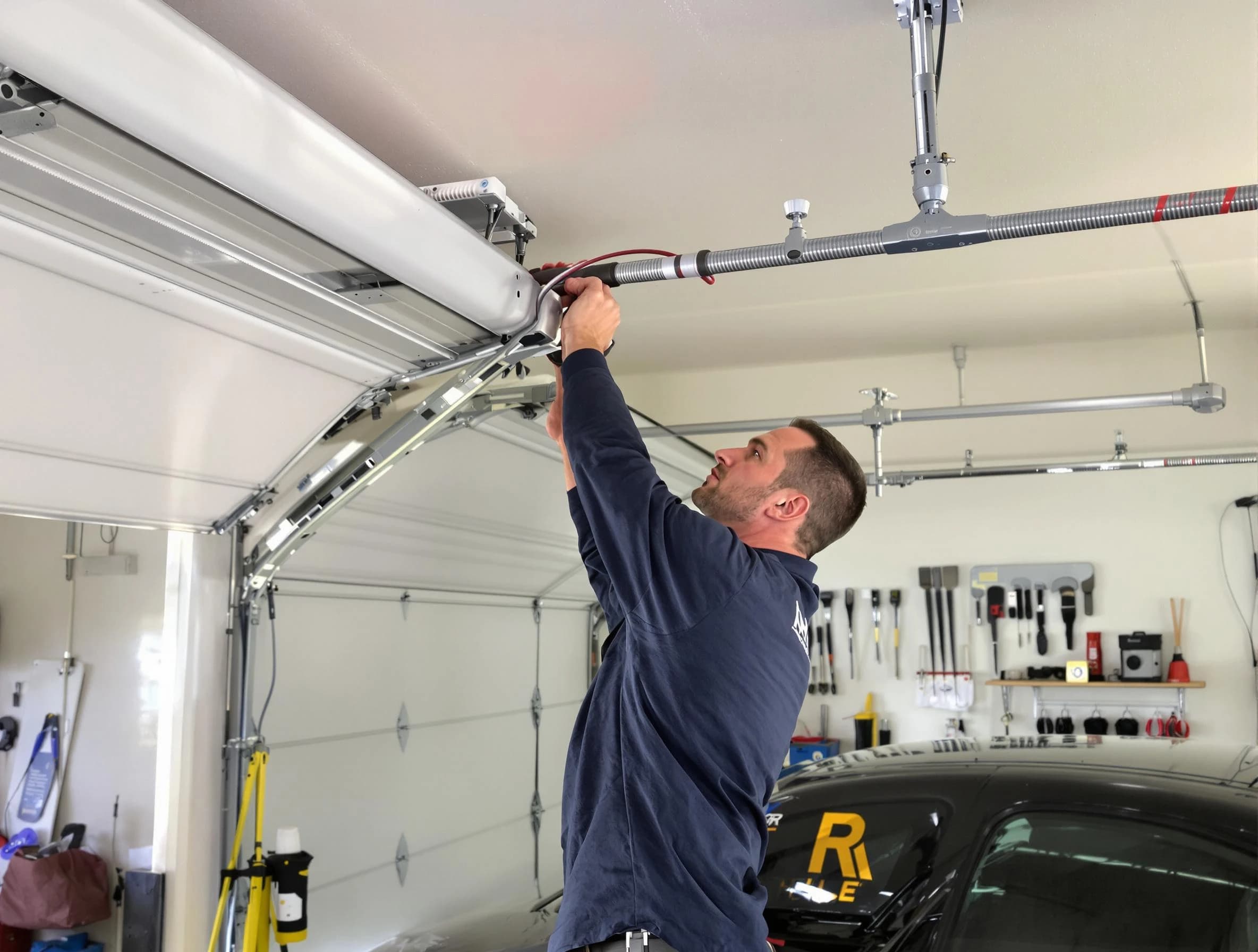 Johnston Garage Door Repair technician performing garage door cable repair in Johnston