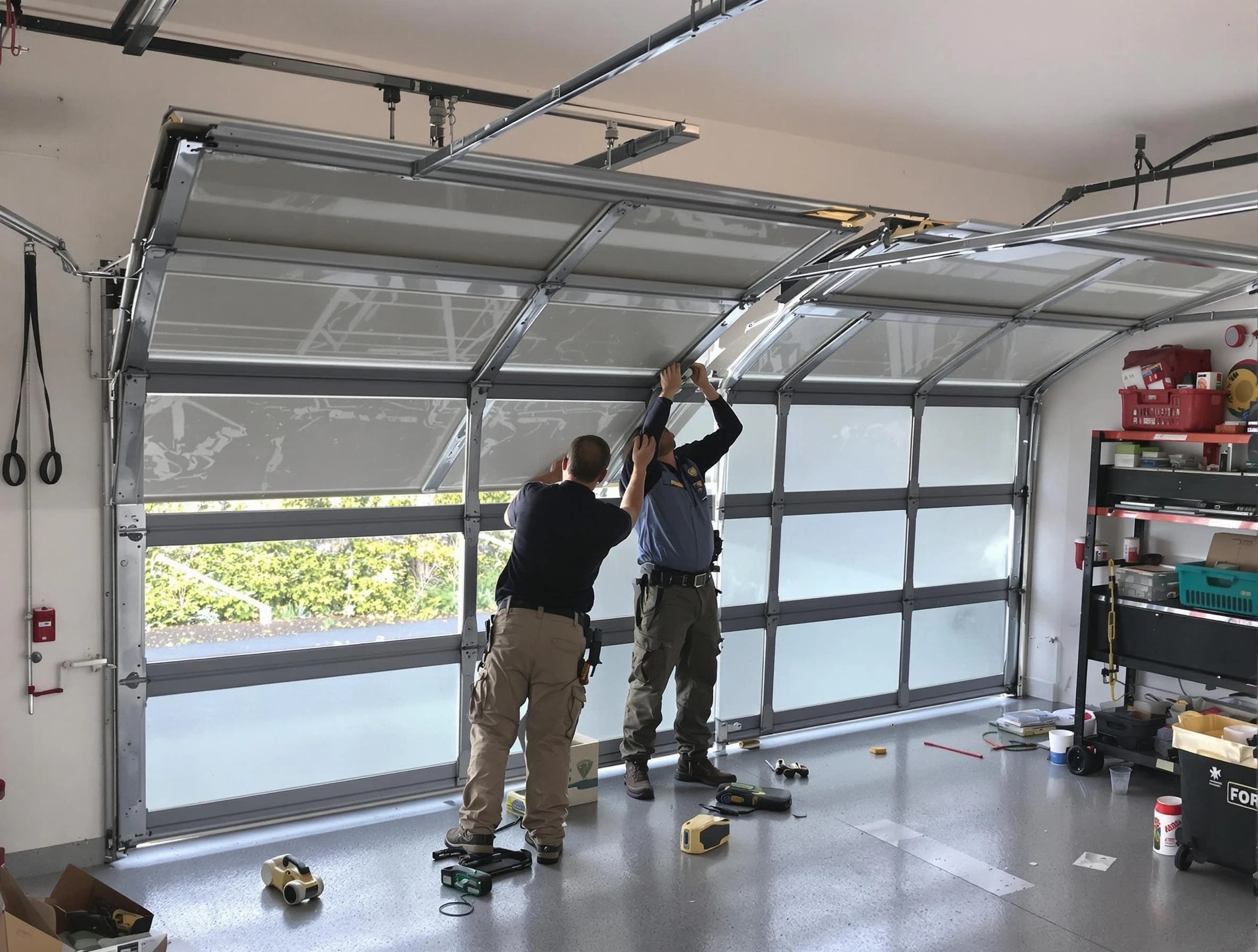 Johnston Garage Door Repair expert performing precise panel replacement on Johnston garage door