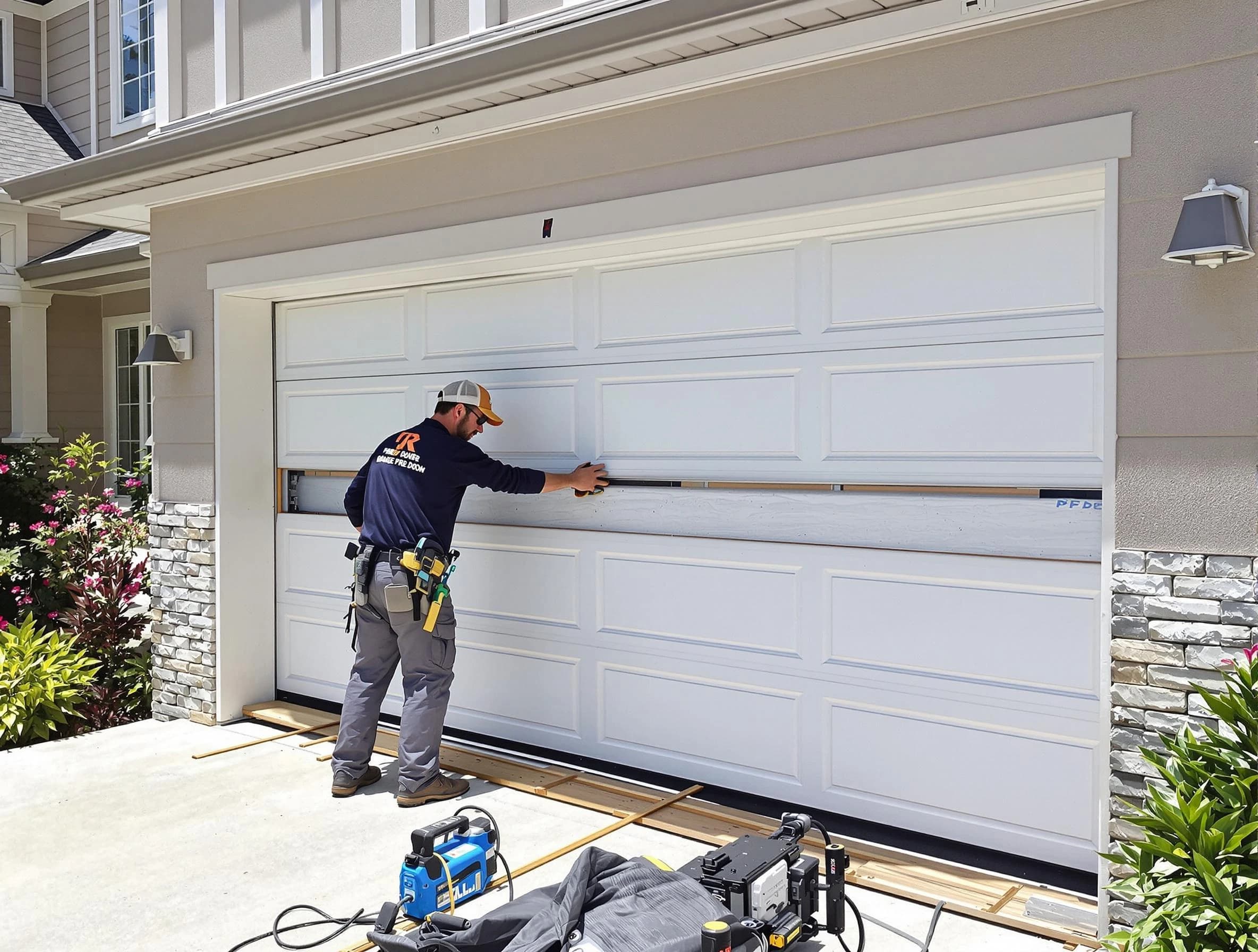 Johnston Garage Door Repair team performing complete garage door replacement at Johnston residence