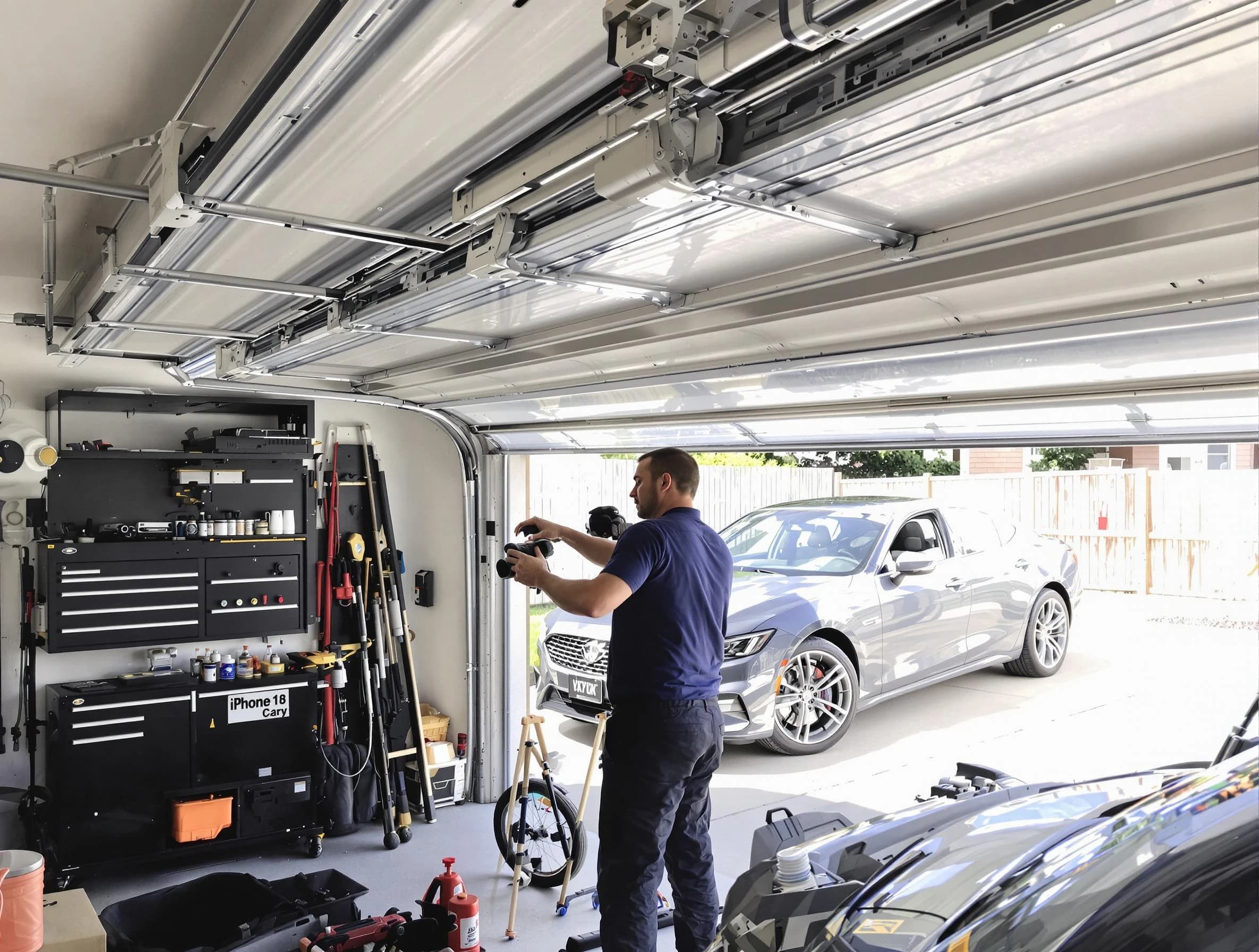 Johnston Garage Door Repair technician fixing noisy garage door in Johnston