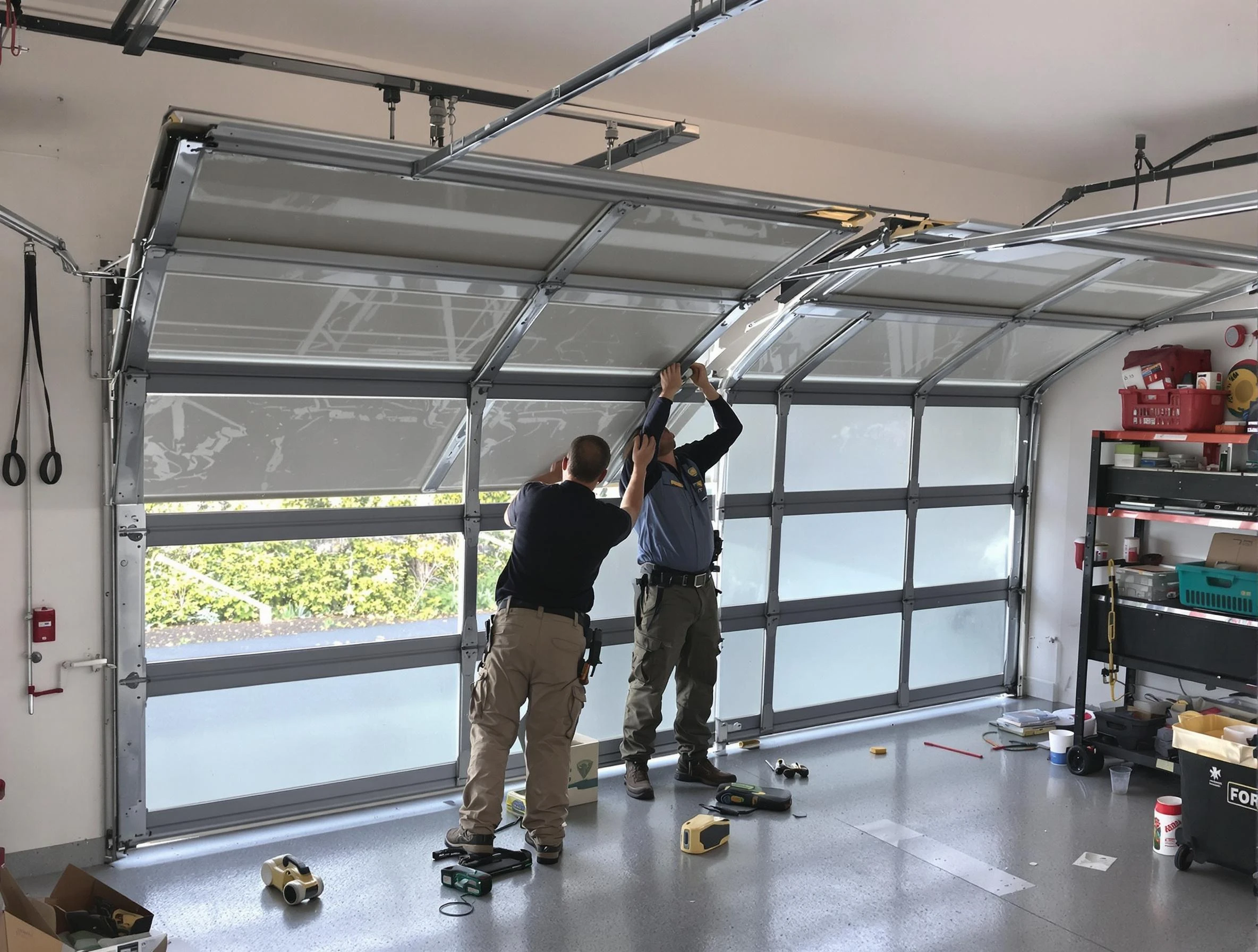 Johnston Garage Door Repair expert performing precise panel replacement on Johnston garage door
